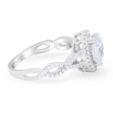 Oval Cubic Zirconia Halo Twisted Ring 925 Sterling Silver Wholesale